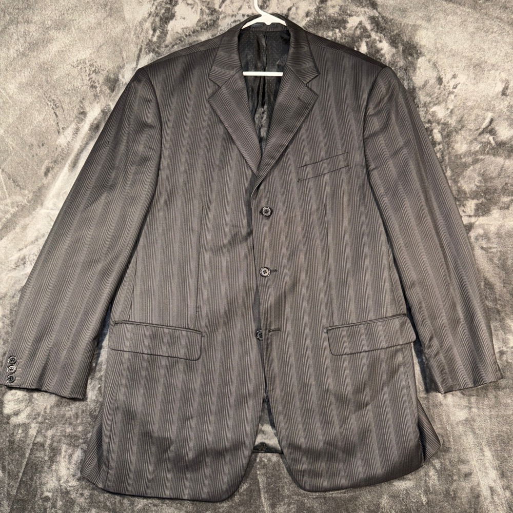 Mantoni Milan Italy Mens Blazer 44L Super 110s Wool Pinstripe 3 Button Grey